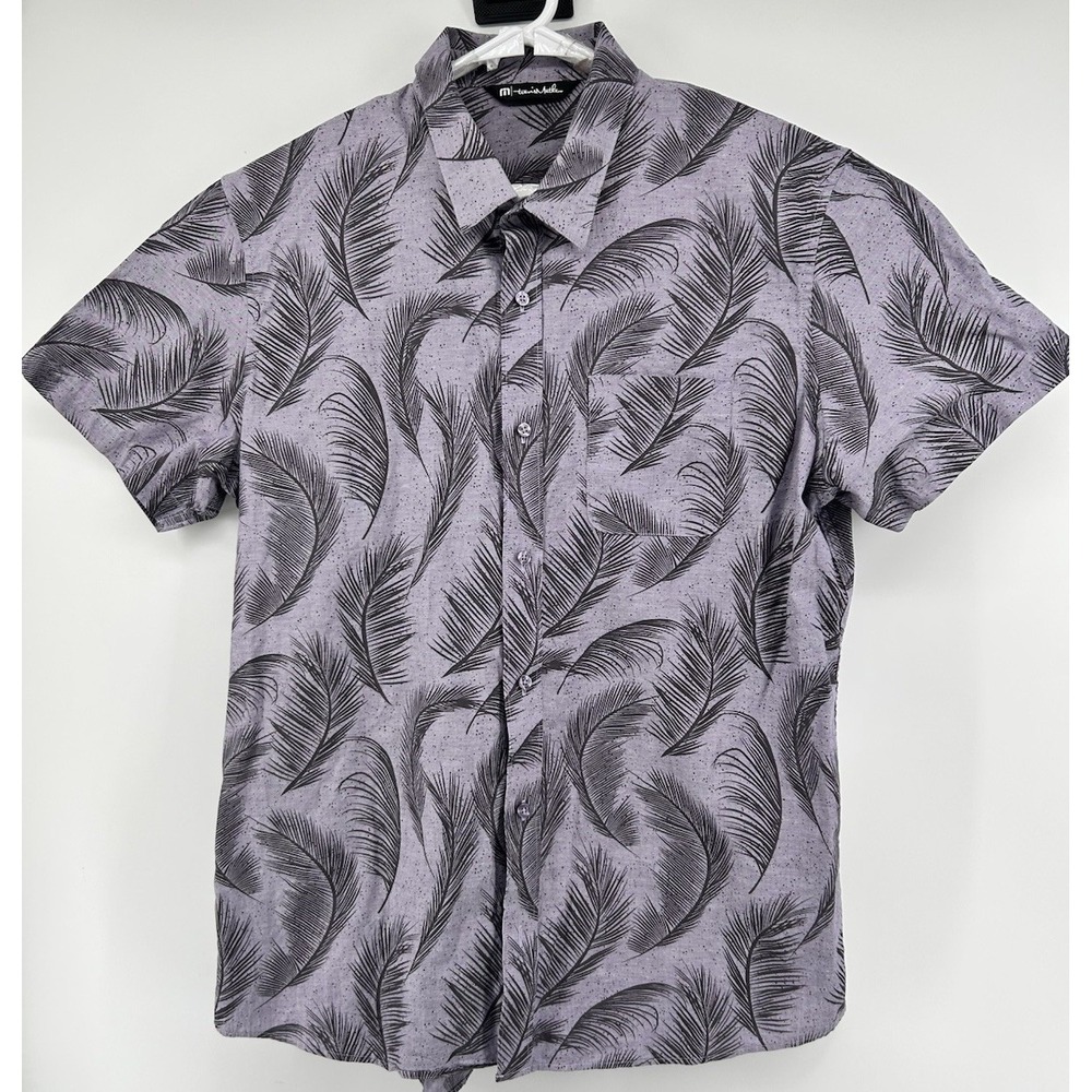 Travis Mathew Lavender Short Sleeve Button-Down with Black Feather Print